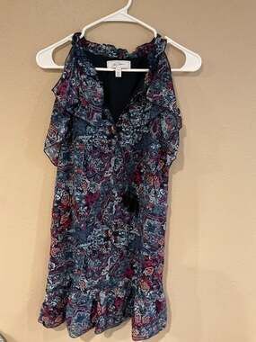 Libby Edelman Boho Paisley Floral Ruffle Trim Sleeveless Top